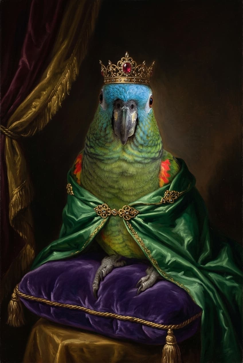 アオボウシインコのルネサンス風肖像画