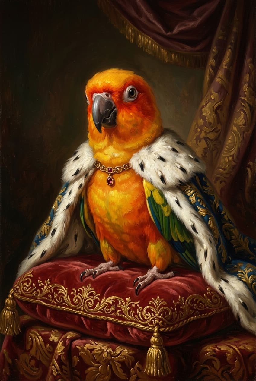コガネメキシコインコのルネサンス風肖像画