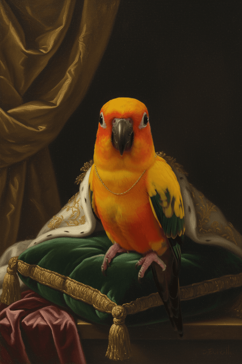 コガネメキシコインコのルネサンス風肖像画