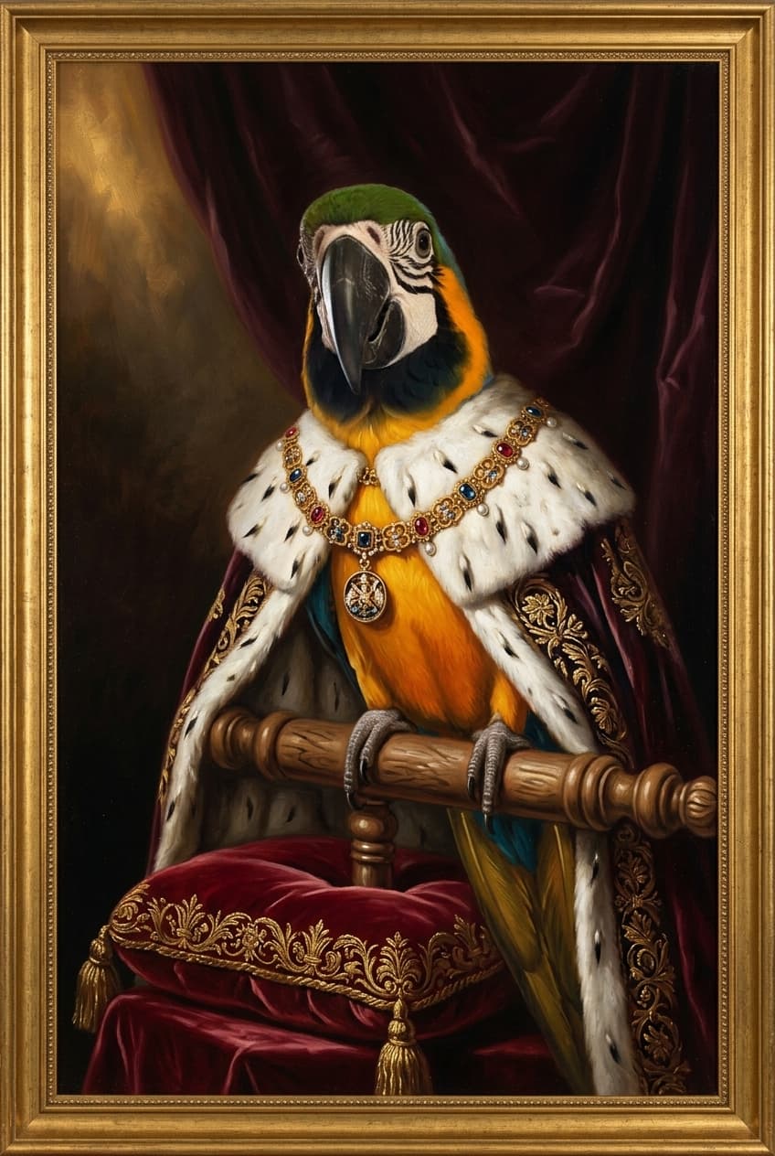ルリコンゴウインコのルネサンス風肖像画