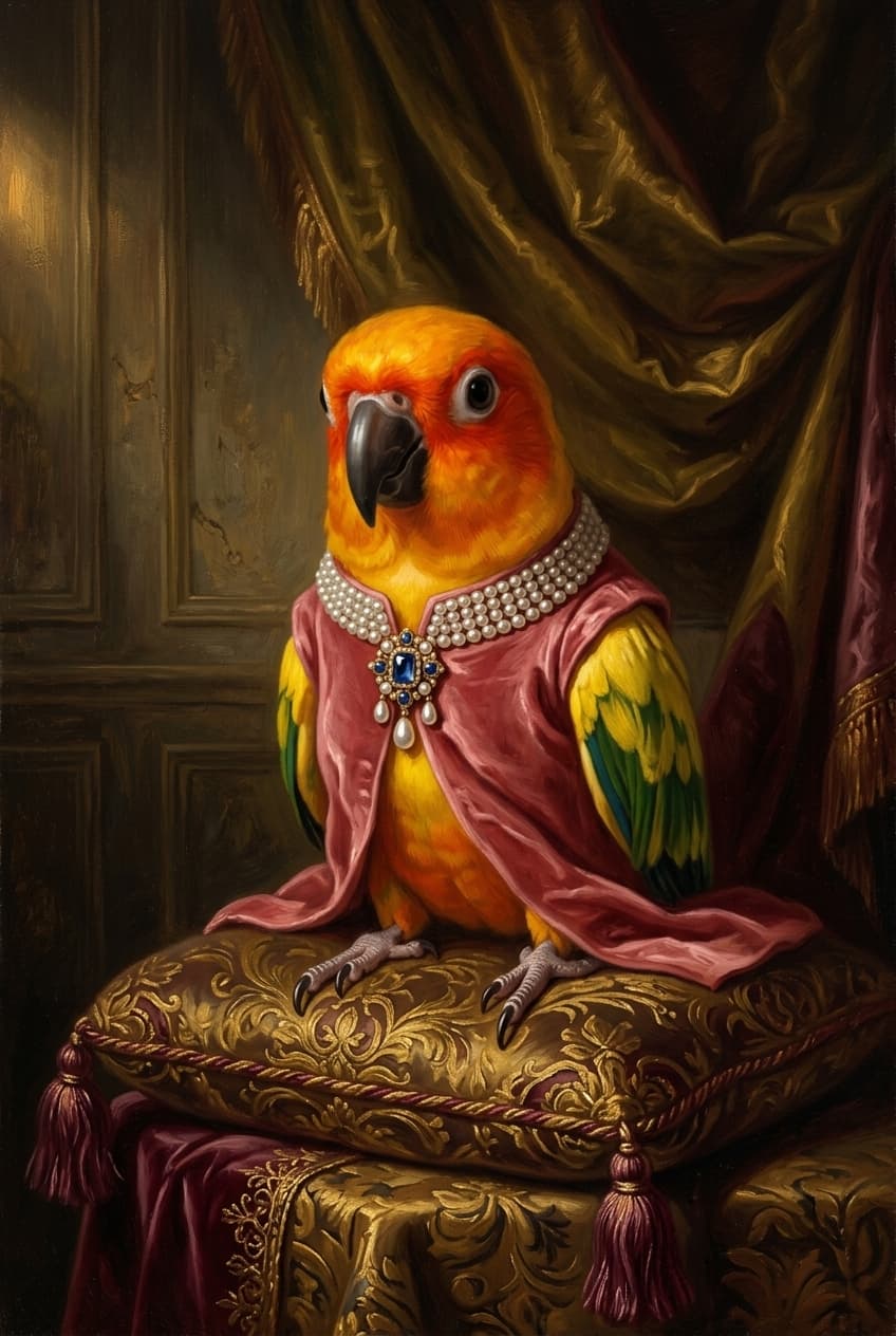 コガネメキシコインコのルネサンス風肖像画
